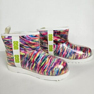 UGG Waterproof Classic Clear Mini Short Multicolor Rainbow Rain Boots Women's 6
